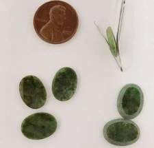 2 Vintage Genuine Wyoming Jade 14x10mm Oval Beveled Side Flat Top Cabochons D494