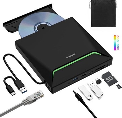 Portable USB 3.0 External CD DVD Burner Drive for Laptop Desktop Black