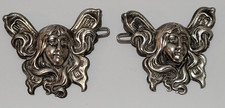 Art Nouveau Reproduction Silver Tone Metal Pair of Hair Barrettes