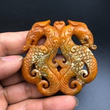 China Dynasty Old Jade Carved Fengshui Double Dragon YuBi Amulet Pendant,D148