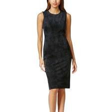 Calvin Klein Faux Suede Sheath Dress Black Sleeveless Gold Zip Back Size 4