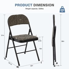 2-Pack Folding Chairs, Padded Fabric Dining Chairs with Cushioned Seat and Back
