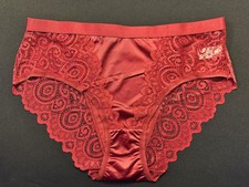 Glossy Lovely Red Silky Shine Satin Buttery Soft Mid-Rise Panties /Lace LG NEW