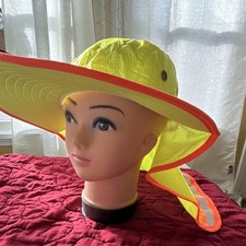 High Visibility Yellow Safety Hat with Neck Flap and Reflective Trim