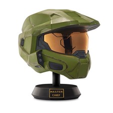 Master Chief Deluxe Helmet with Stand- Helmet with LED Lights on Each Side - Bat