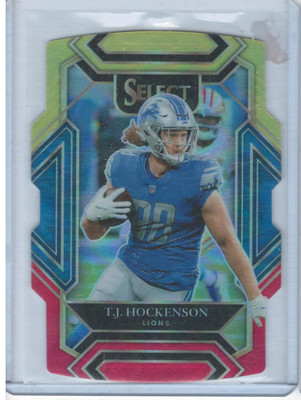 T.J. Hockenson 2021 Panini Select #213 Red and Yellow Prizm Die Cut Lions