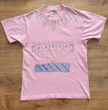 Vintage Single Stitch Cotton Tee Shirt Hand Puff Painted USA Made Short Sleeve L
