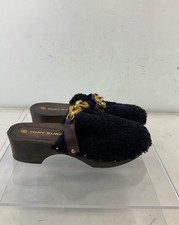 Tory Burch Black Genuine Shearling Fur Leather Studded Clogs 7.5M