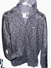 Victoria's Secret PINK mesh sleeve Full Zip Gray Heather Xl Sequins Hooded