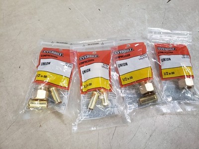 Lot of 4 Everbilt Lead-Free 1/2'' OD Brass Compression Tubing Pipe Union LFA-210