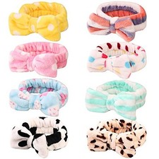 8 Pack Spa Bow Headbands, Coral Fleece Makeup Cosmetic Headband for Washing