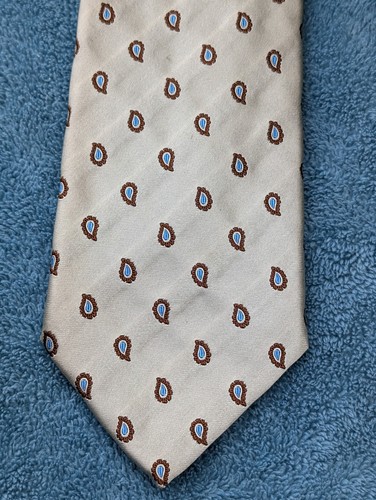 Brioni Silk Tie Italy Paisley Pattern Gold Blue Brown Formal NeckTie Long - Picture 2 of 9