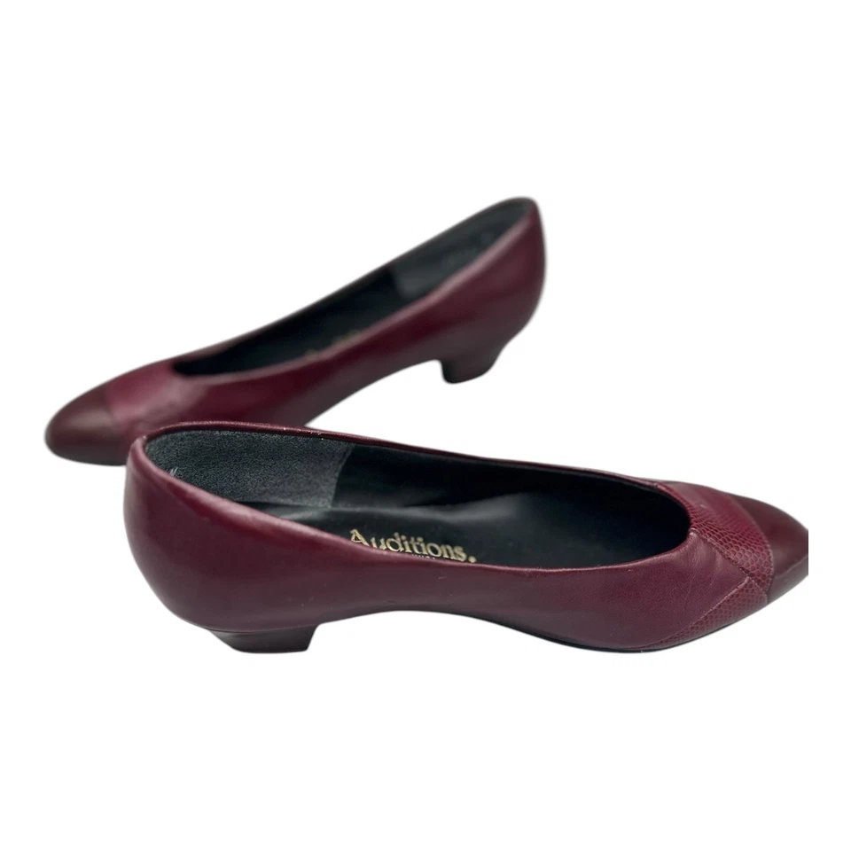 Бургундские кожаные туфли-лодочки на низких каблуках профессиональная классическая офисная сирена комфорт 7,5 M - Изображение 4 из 4