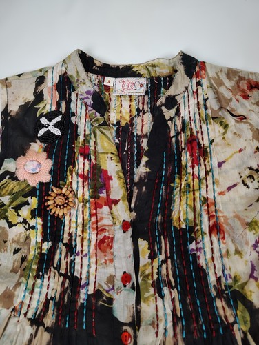 One Body of Love Steve Barraza Tunic Top S Floral Embroidered Beaded Art to Wear - Picture 3 of 11