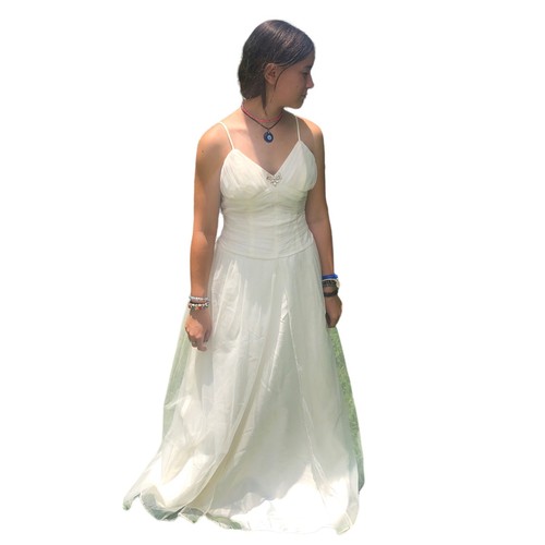 Maskerade festliches Kleid Damen XS (0-2) elfenbein Glitzer Korsett Oberteil Chiffonkleid