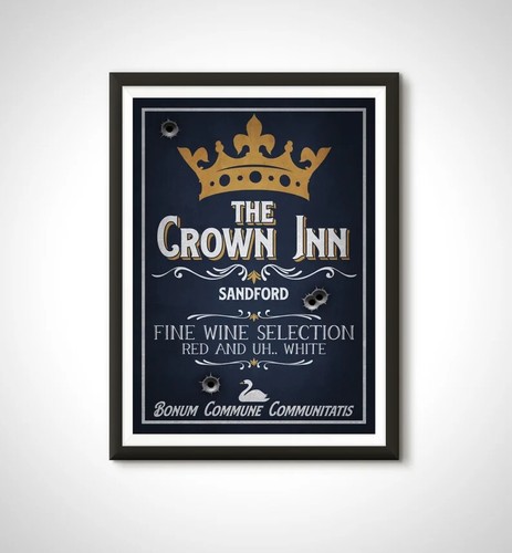 Hot Fuzz Crown Inn Bar Sign Cornetto Trilogy Movie Poster Print - Home Decor
