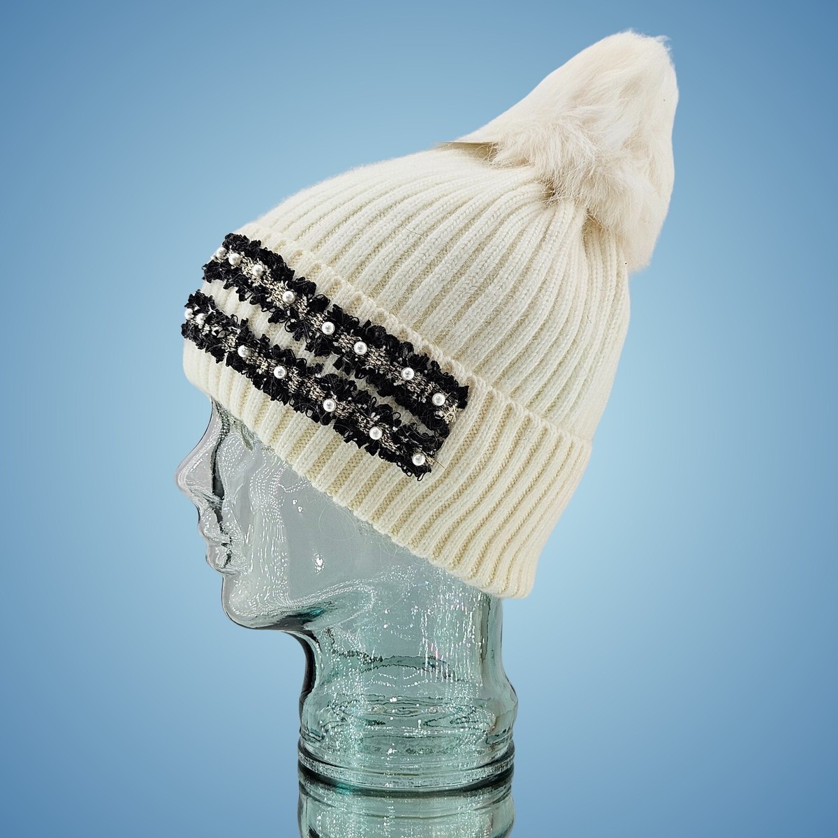 Glamourpuss NYC Hat Beanie Wool Blend Embellished Beaded  display picture 2