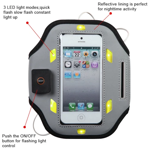 Brazalete deportivo (con luces intermitentes verdes) para Apple iPhone SE, 5S, 5 (4,0") Foto 2 de 4