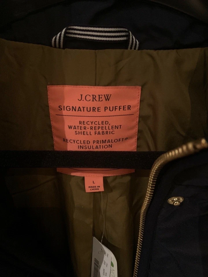 J Crew Signature Puffer. Brand new with tags. Navy blue. Size L. Lightweight. - Image 2 of 4