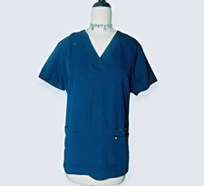Beyond Scrubs Women Scrub Top Navy Blue LG Modern Classic Fit V-Neck Polyester