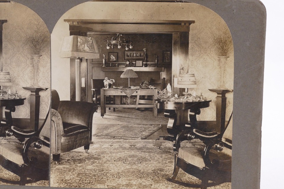 Lot of 4 Stereoviews Interior of House Dining Room, Living Room