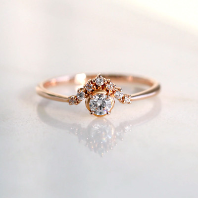 6 MM White Round Moissanite Unique engagement cluster ring For Her 10K Rose Gold