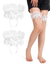 Wedding Garter for Bride Lace Leg Garter Set White Thigh Garter Belt Floral M...