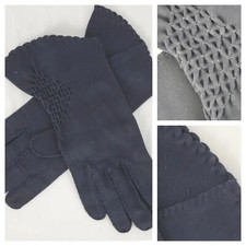 Vintage Crescendoe Navy Gloves with Smocking Wrist Detail Size 6.5