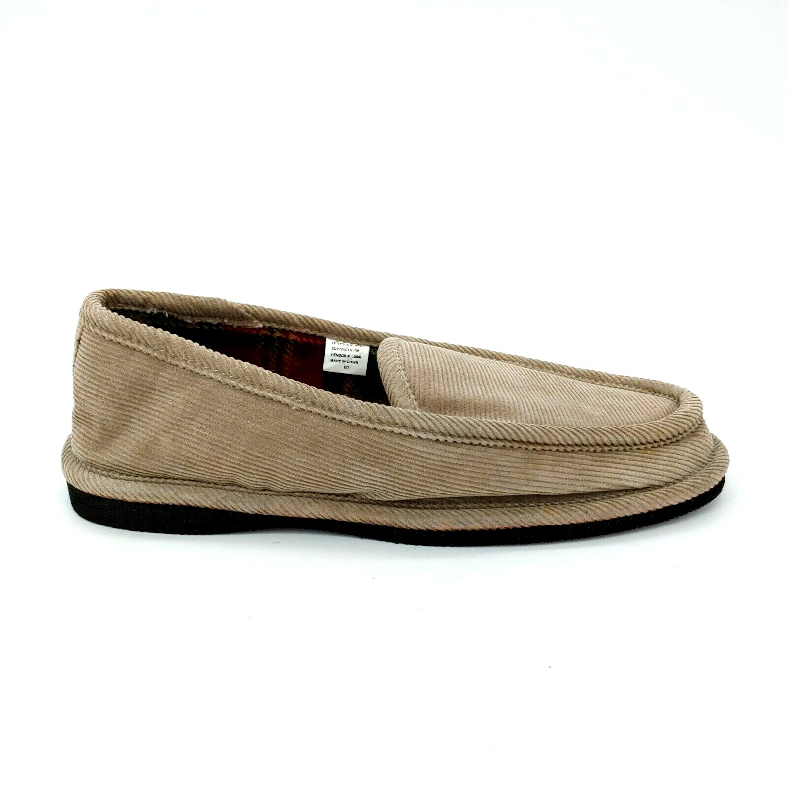 Lands End Mens Slip On Moccasin Slipper Dark Tan Cord… Gem