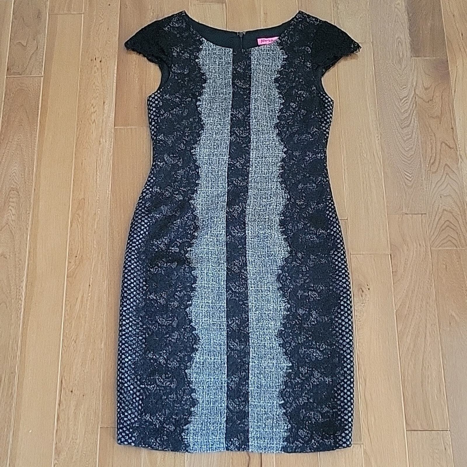 Betsey Johnson Sheath Dress Black Lace and Tweed Pattern 6