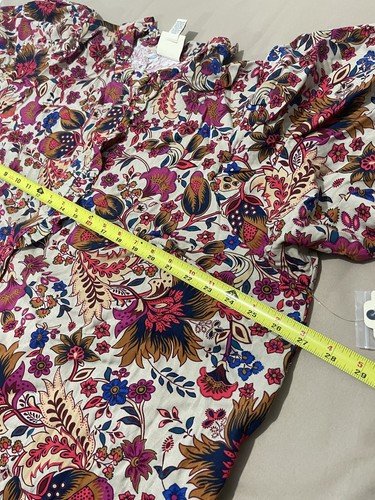 New St John’s Bay Womens 2x Button-Up Shirt Dress Multi Floral Ruffle High Neck - Picture 15 of 20