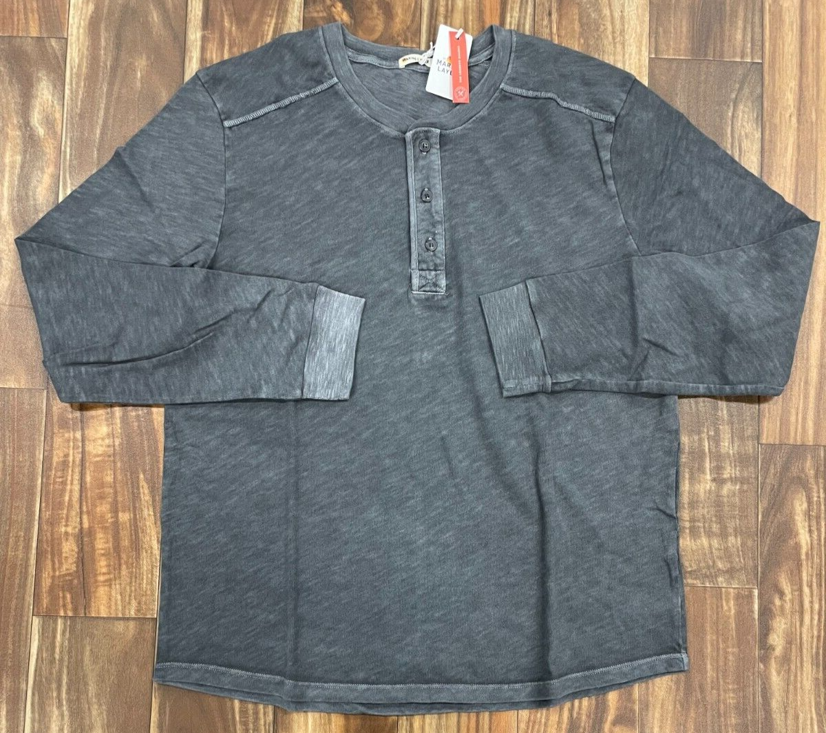 NWT $84 Marine Layer Vintage Heavy Slub Henley In Forged Iron Size: large