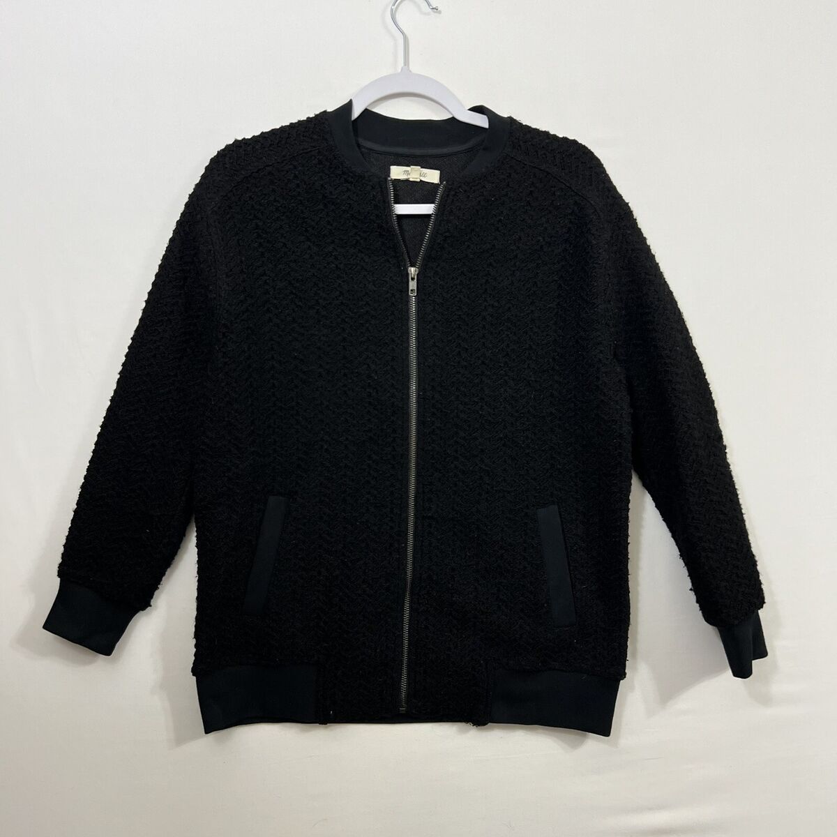 ★COOR★ Tasmanian Wool Bomber Blouson (Black) Madewell Black Textured Wool Bomber Jacket Womens XS Full