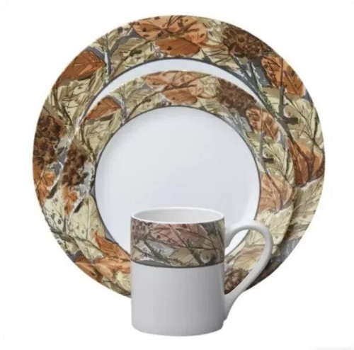 2 NEW Sets Corelle WOODLAND LEAVES Camo 16 piece each Plates Bowls Mugs Corning - Picture 11 of 16