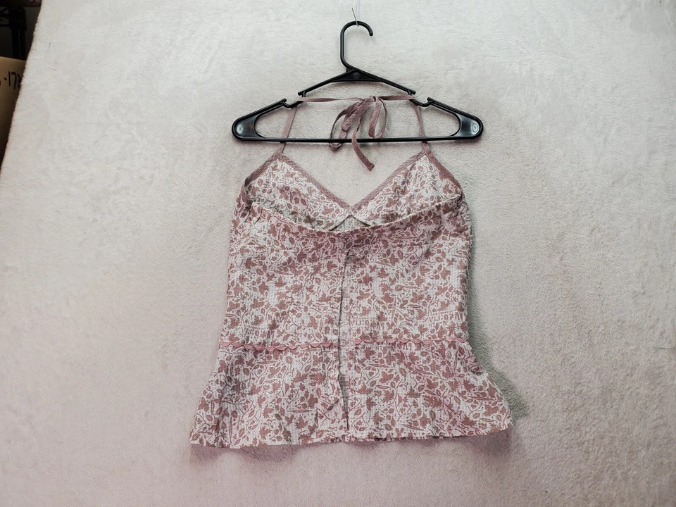 Camiseta sin mangas Volcom para mujer pequeña topo blanca ribete de encaje transparente espalda abierta halter cremallera lateral Foto 2 de 4