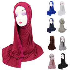 170*70cm Women Long Headscarf Muslim Ramadan Head Wrap Shawl Instant Turban Caps