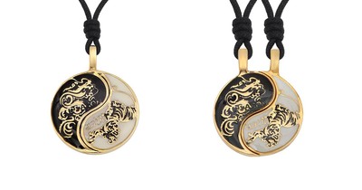 Dragon Tiger Yin Yang Best Friend Handmade Brass Necklace Pendant Jewelry
