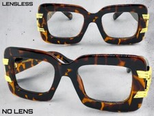 Classic RETRO Hip Hop Rapper Tortoise Lensless EYE GLASSES Frame Only NO Lens