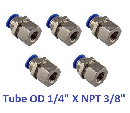 Bulkhead Connector Tube OD 1/4" X NPT 3/8" Quick Release Tube Fitting 5 Pieces - Picture 1 of 1