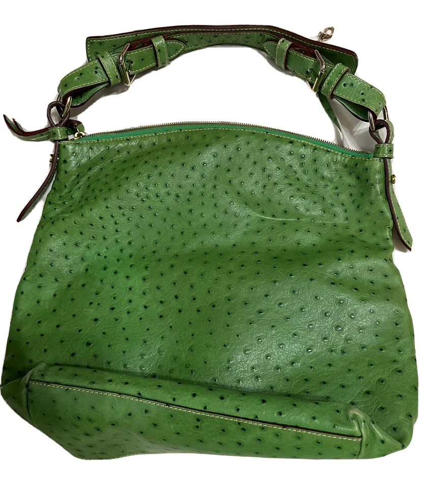 Bolso de mano Shopper Dooney & Bourke de cuero de avestruz verde con bolsillo grande Foto 4 de 4