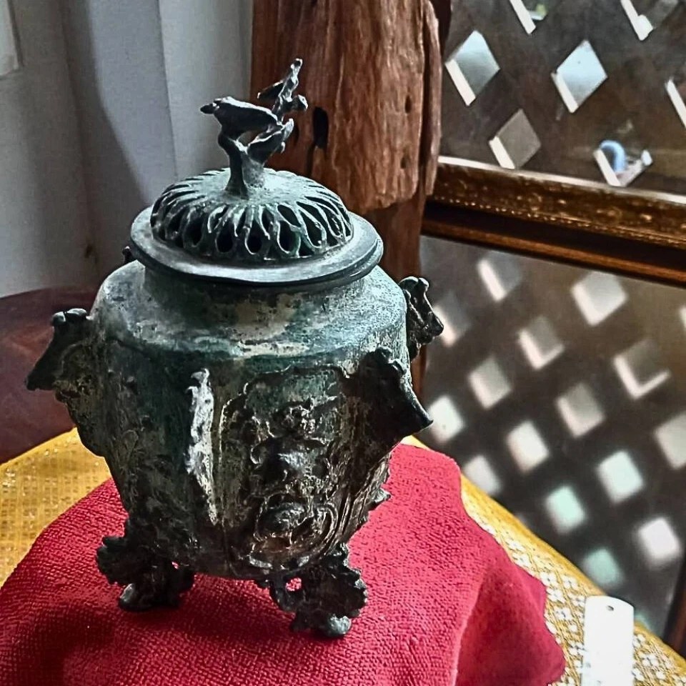 Raro Quemador de Incienso de Bronce Antiguo Siglo XIX Escultura de Pájaro De Colección 8" de Alto Foto 3 de 4