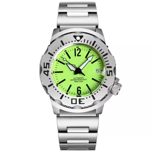 Reloj mecánico Tandorio verde monstruo cristal de zafiro 10 ATM Japón NH35 para hombre