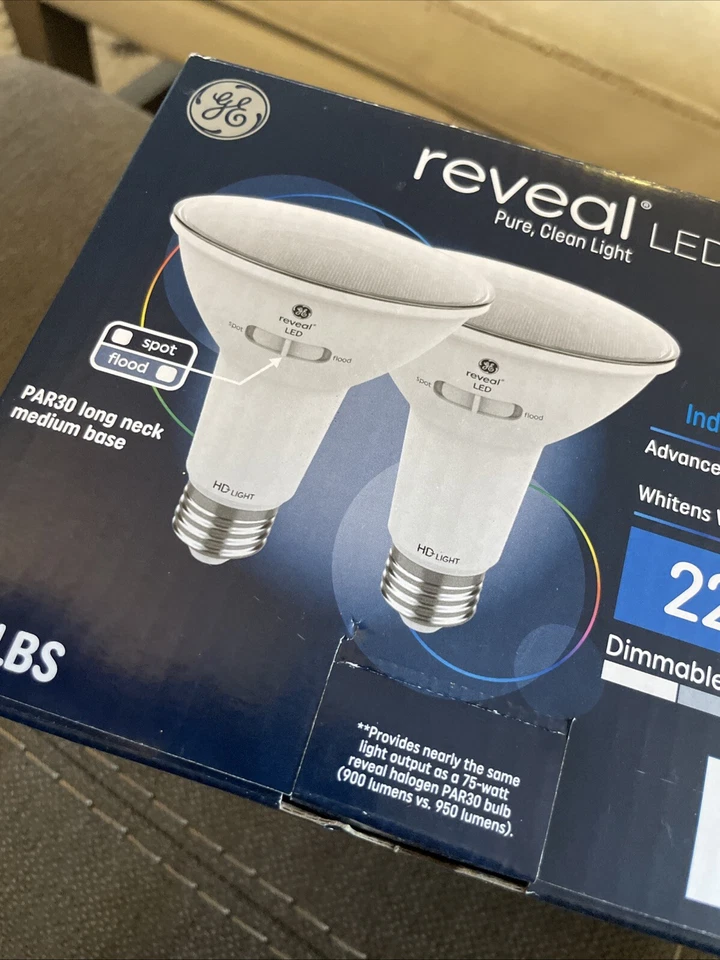 GE 2pk 75W Reveal PAR30 LED Light Bulbs Long Neck Adjustable Flood/Spot ⭐ - Image 3 of 4