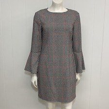 Lauren Ralph Lauren Dress Womens 12P Black Ivory Houndstooth Bell Sleeve Sheath