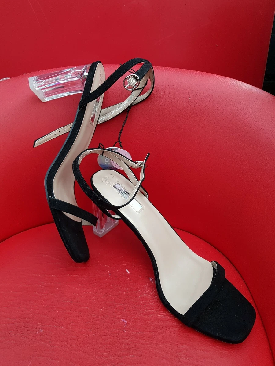 Primark UK size 8 41 Women Clear Perspex Mid Heels Black Strappy