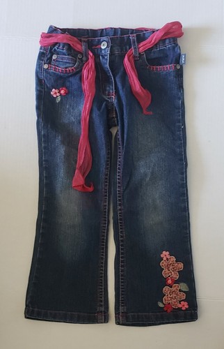 Jeans bambina toppa zucca taglia 4 con fascia rosa rosa rosso fiori ricamati - Foto 1 di 6