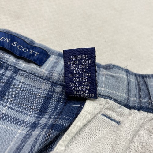 Karen Scott Womens Shorts sz 14 Blue Plaid Pleated Elastic Waist High Rise Chino - Picture 7 of 12