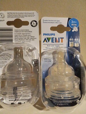 Philips AVENT Anti-Colic Medium Flow Nipple  Avent Anti-Colic Baby Lot of 2 (R-L