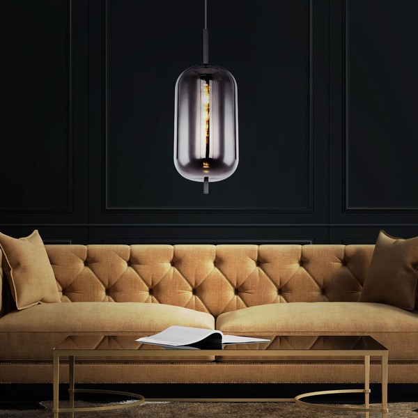 Retro HäNge Leuchte Schlaf GäSte Zimmer Strahler Glas Rauch Decken Pendel Lampe-image