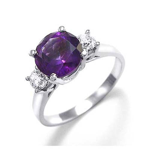 14K Weißgold Amethyst und 0,40 cwt SI1 Diamant Verlobungsring Drei Steine R802 - Bild 1 von 1